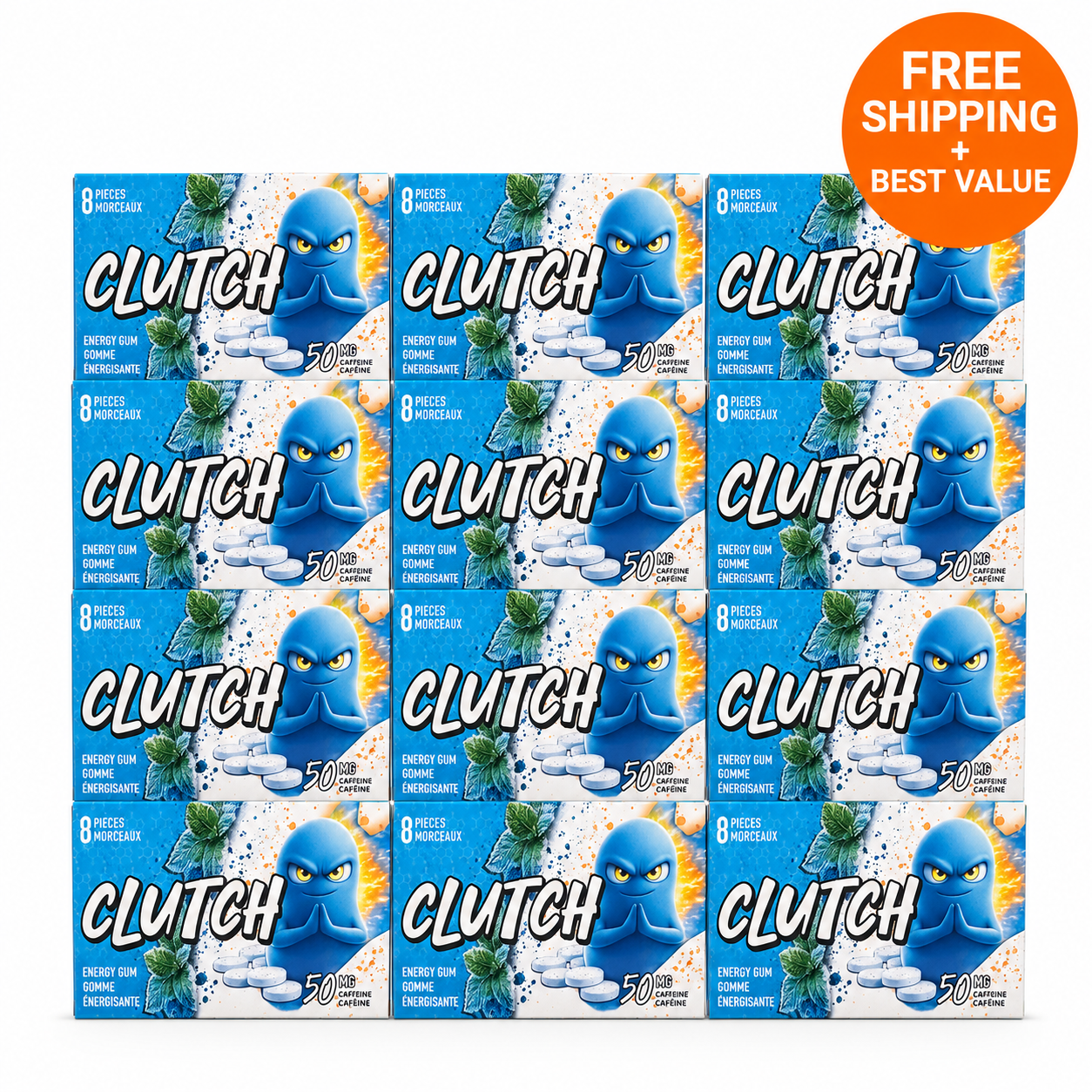 Clutch Gum 12 pack best value energy gum with free shipping and fast acting caffeine chewing gum