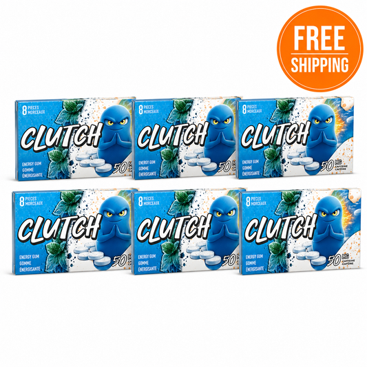Clutch Gum 6 pack caffeinated functional energy gum with free shipping for gamers students and high performance focus